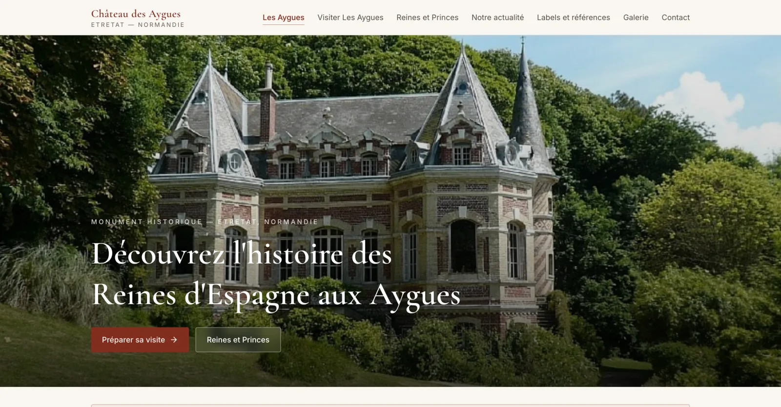 The rebuilt Château des Aygues homepage