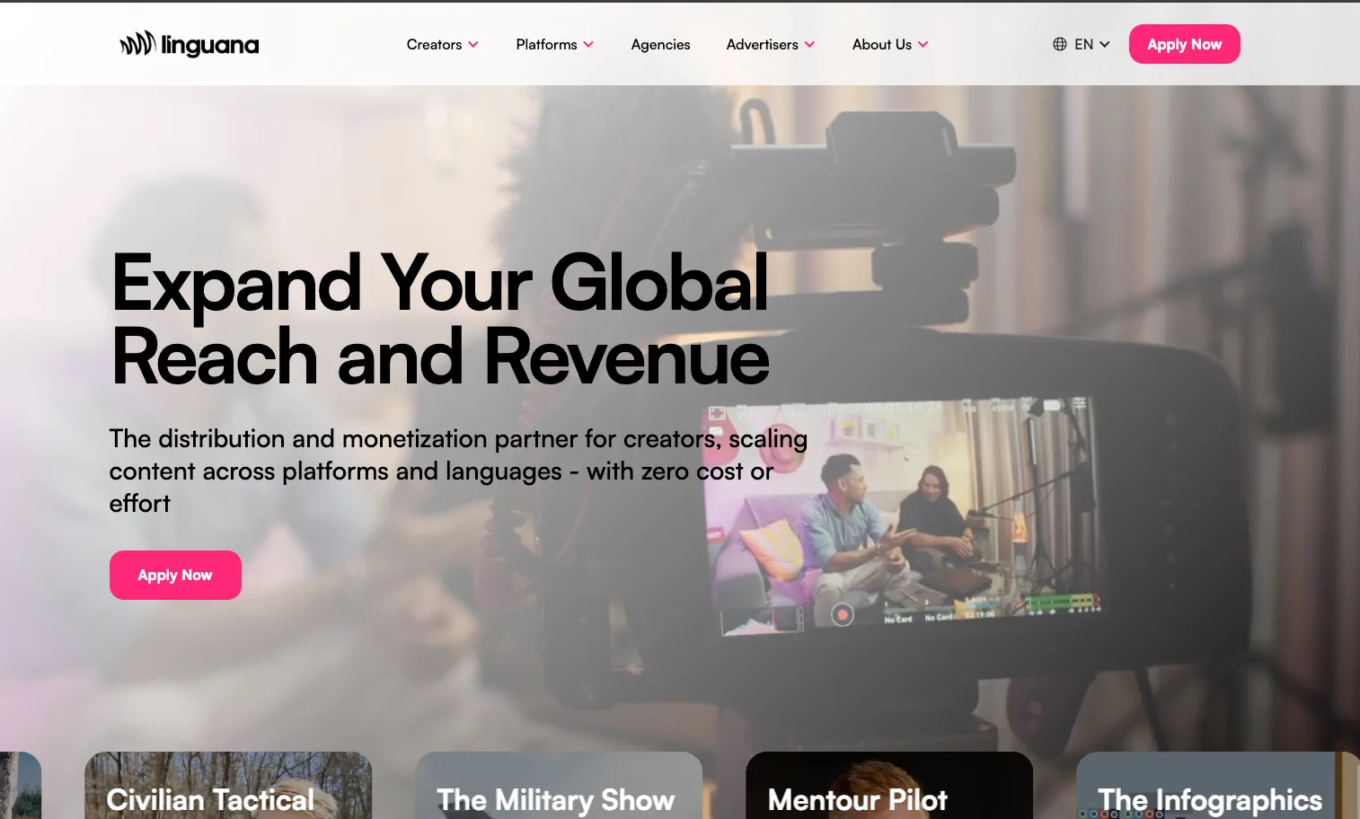 Linguana homepage after the clarity and design changes