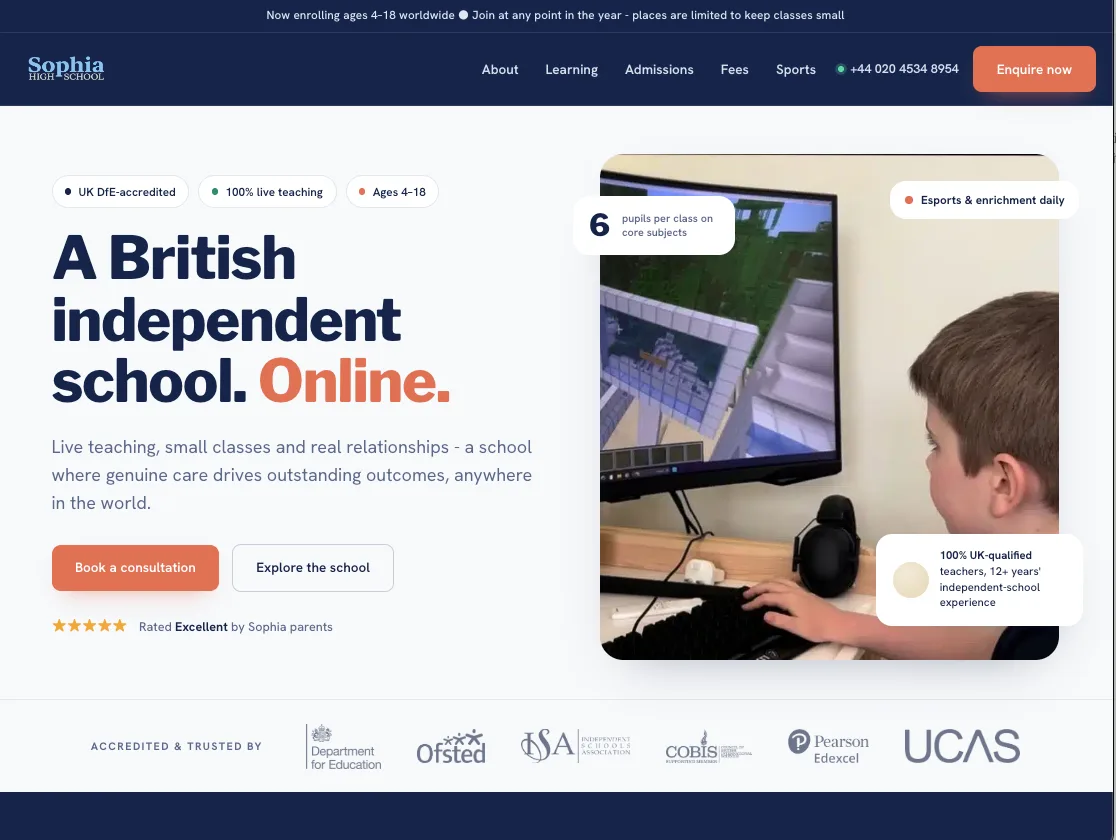 Our proposed hi-fi homepage redesign for Sophia